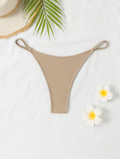 Swim Solid Color High Waist Thong