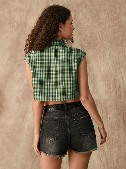 Checkered Casual Sleeveless Shirt