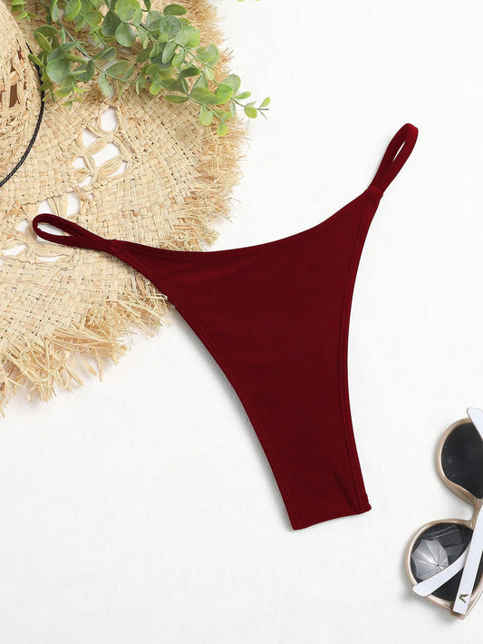 Swim Solid Color High Waist Thong