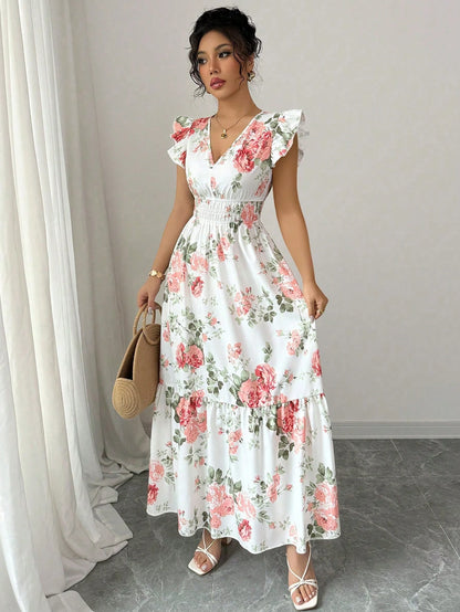 Women Romantic Floral Print Dress, Minimalist & Fashion, Suitable For Summer