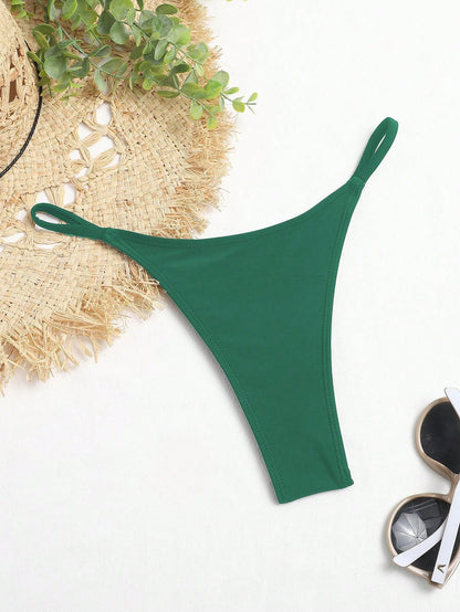 Swim Solid Color High Waist Thong
