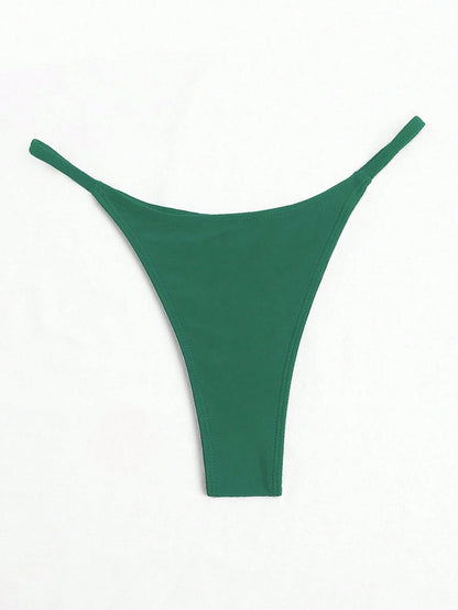 Swim Solid Color High Waist Thong